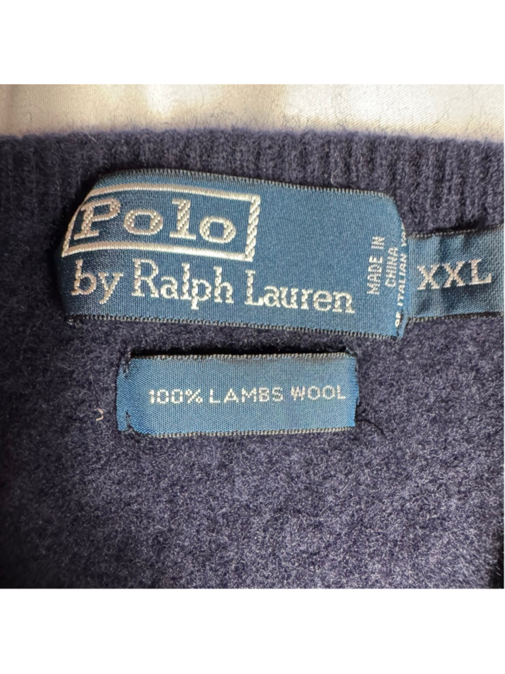Men's Polo by Ralph Lauren Navy V-Neck Sweater XXL with Red Logo - Picture 3 of 6